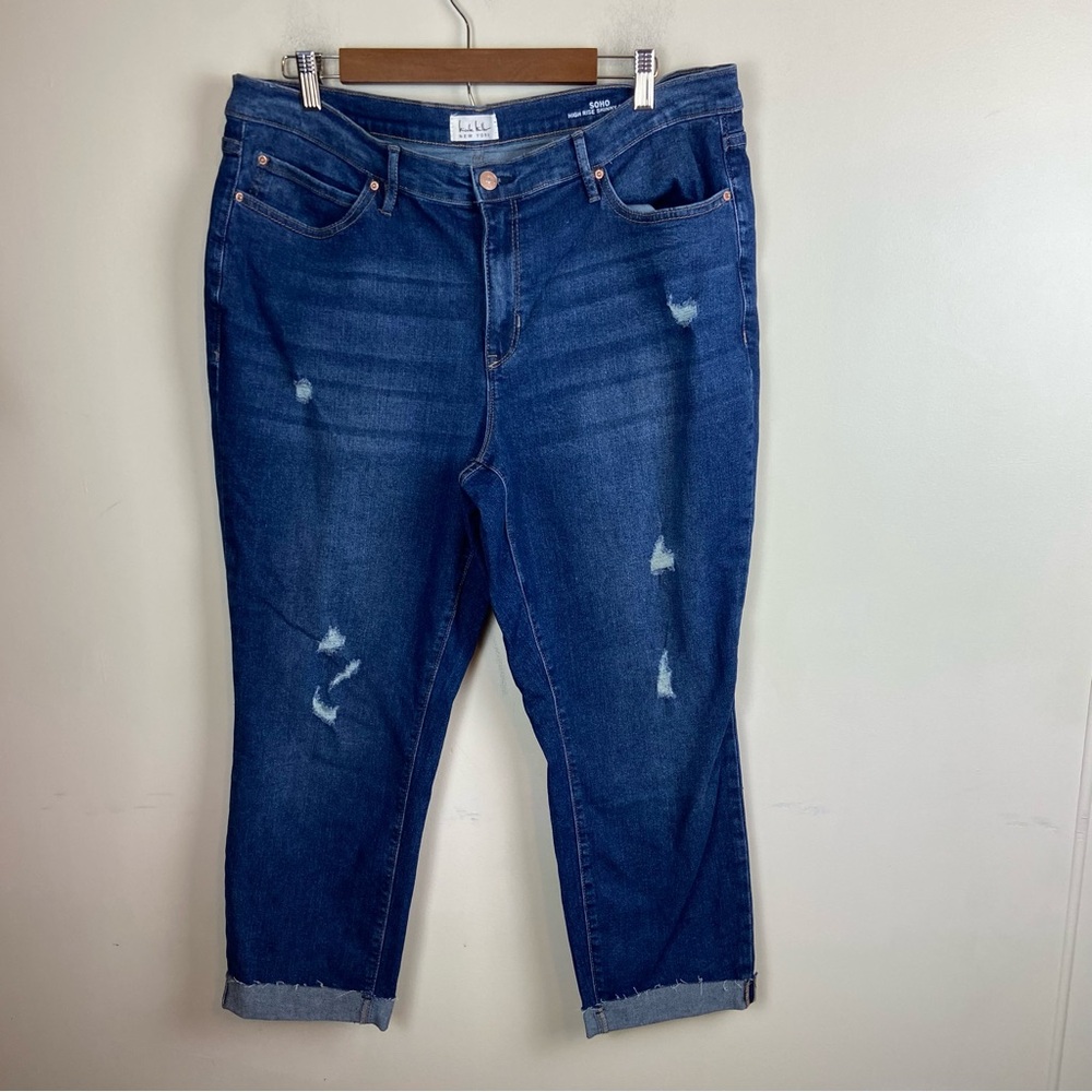 Nicole Miller Women’s High Rise Skinny Crop Cuffed Denim‎ Jeans Distressed 14